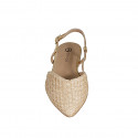 Woman's slingback shoe in beige-colored raffia and golden laminated leather heel 2 - Available sizes:  35