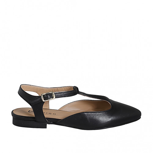 Zapato destalonado para mujer en piel negra con cinturon en T tacon 2 - Tallas disponibles:  32, 35