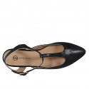 Woman's slingback shoe in black leather with T-strap heel 2 - Available sizes:  32, 35