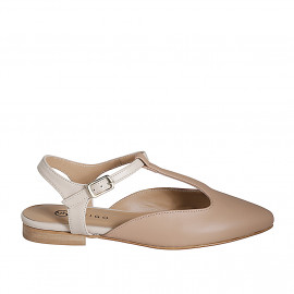 Chaussure ouverte au talon pour femmes en cuir rose et crème avec courroie en T talon 2 - Pointures disponibles:  35, 43