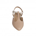 Woman's slingback shoe in pink and cream-colored leather with T-strap heel 2 - Available sizes:  35, 43
