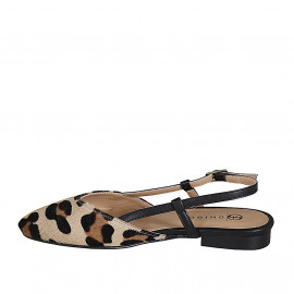 Chaussure ouverte au talon pour femmes en cuir noir et cuir de veau avec fourrure tacheté talon 2 - Pointures disponibles:  35 2