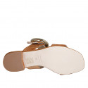 Mule para mujer en gamuza de color cognac con hebilla y elastico tacon 3 - Tallas disponibles:  32, 35, 42, 43, 44