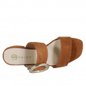 Mule para mujer en gamuza de color cognac con hebilla y elastico tacon 3 - Tallas disponibles:  32, 35, 42, 43, 44