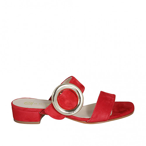 Woman's mules in red suede with buckle and elastic heel 3 - Available sizes:  32, 35, 43, 44