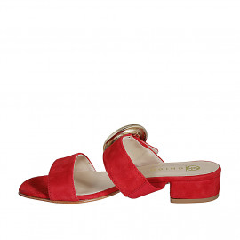 Sabot da donna con fibbia ed elastico in camoscio rosso tacco 3 - Misure disponibili: 32, 35, 43, 44 2
