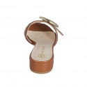 Sabo para mujer en piel cognac y rafia beis con hebilla tacon 3 - Tallas disponibles:  32, 35, 42, 43