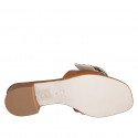 Mule pour femmes en cuir cognac et raphia beige avec boucle talon 3 - Pointures disponibles:  32, 35, 42, 43