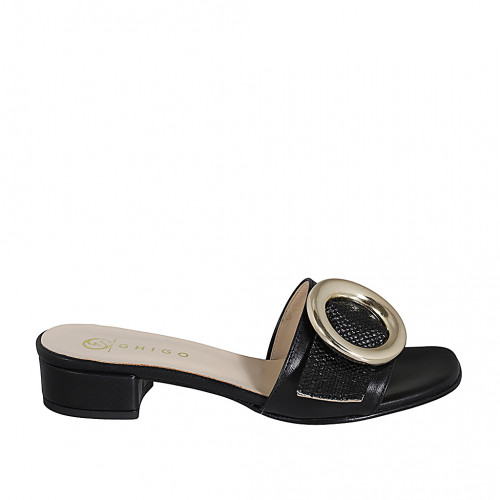 Mule pour femmes en cuir et raphia noir avec boucle talon 3 - Pointures disponibles:  32, 35, 42, 44