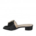 Woman's mules in black leather and raffia with buckle heel 3 - Available sizes:  32, 35, 42, 44