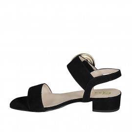 Woman's sandal with buckle in black suede heel 3 - Available sizes:  32 2