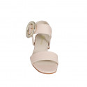Woman's sandal with buckle in light rose leather heel 3 - Available sizes:  32, 35, 42, 44