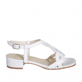 Woman's sandal in white braided leather heel 3 - Available sizes:  32, 44