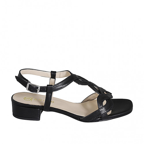 Sandale pour femmes en cuir tressé noir talon 3 - Pointures disponibles:  35, 44