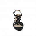 Woman's sandal in black braided leather heel 3 - Available sizes:  35, 44