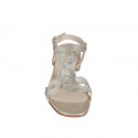 Woman's sandal in platinum laminated braided leather heel 3 - Available sizes:  35