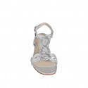 Woman's sandal in silver laminated braided leather heel 3 - Available sizes:  32, 35