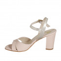 Woman's sandal in pink leather and platinum laminated leather with strap heel 7 - Available sizes:  43
