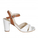 Sandalia para mujer en piel blanca y cognac con cinturon tacon 7 - Tallas disponibles:  35, 43, 45