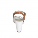 Sandale pour femmes avec courroie en cuir blanc et cognac talon 7 - Pointures disponibles:  35, 43, 45