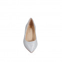 Woman's pointy pump in silver laminated glittered fabric heel 5 - Available sizes:  35, 44