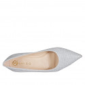 Woman's pointy pump in silver laminated glittered fabric heel 5 - Available sizes:  35, 44