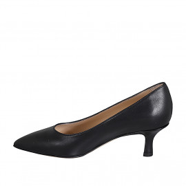 Escarpin à bout pointu pour femmes en cuir noir avec talon 5 - Pointures disponibles:  32 2