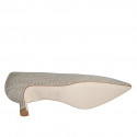 Decolté a punta da donna in tessuto laminato glitterato platino tacco 5 - Misure disponibili: 32, 35, 44