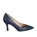 Pointy pump in blue leather heel 7 - Available sizes:  32, 35
