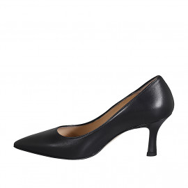 Women's pointy pump in black leather with heel 7 - Available sizes:  44 2