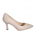 Woman's pointy pump shoe in light rose leather heel 7 - Available sizes:  42, 43