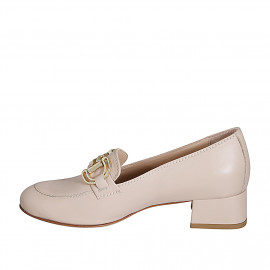 Woman's mocassin in light rose leather with accessory heel 4 - Available sizes:  35 2
