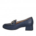 Mocassin pour femmes en cuir bleu avec accessoire talon 4 - Pointures disponibles:  35