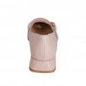 Woman's Mary Jane with rounded tip and two straps in light pink leather heel 3 - Available sizes:  32, 44, 45