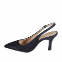 Slingback da donna in tessuto laminato glitterato blu tacco 7 - Misure disponibili: 32, 43