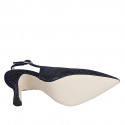 Woman's pointy slingback pump in blue laminated glittered fabric heel 7 - Available sizes:  32, 43