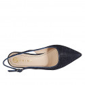 Slingback à bout pointu pour femmes en tissu laminé scintillant bleu talon 7 - Pointures disponibles:  32, 43
