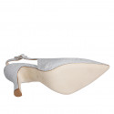 Slingback da donna in tessuto laminato glitterato argento tacco 7 - Misure disponibili: 35