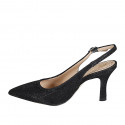 Slingback da donna in tessuto laminato glitterato nero tacco 7 - Misure disponibili: 34