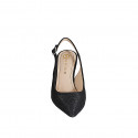 Slingback da donna in tessuto laminato glitterato nero tacco 7 - Misure disponibili: 34