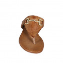 Chanclas de dedo con accesorio para mujer en piel cognac tacon 2 - Tallas disponibles:  32, 33, 35, 43