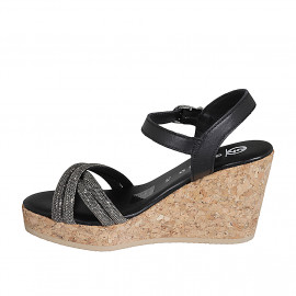 Sandalia para mujer con cinturon, plataforma y estras en piel negra cuña 9 - Tallas disponibles:  35 2