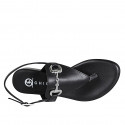 Woman's thong sandal in black leather with accessory heel 2 - Available sizes:  32, 42