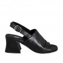 Woman's highfronted sandal in black leather heel 5 - Available sizes:  32, 35