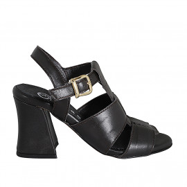 Sandalia con cinturon para mujer en piel marron oscuro tacon 7 - Tallas disponibles:  32, 33, 34, 35, 42