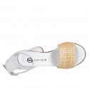 Woman's open shoe with strap in white leather and multicolored raffia heel 7 - Available sizes:  32, 33, 35, 42, 43, 44