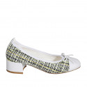Woman's ballerina with bow and captoe in white leather and multicolored fabric heel 4 - Available sizes:  32, 35, 42, 43, 44