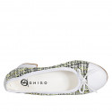 Bailarina para mujer en piel blanca y tejido multicolor con puntera y moño tacon 4 - Tallas disponibles:  32, 35, 42, 43, 44