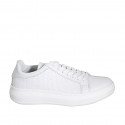 Woman's laced shoe with removable insole in white leather and braided fabric wedge heel 4 - Available sizes:  42, 44
