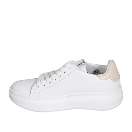 Chaussure pour femmes à lacets avec semelle amovible et fermeture éclair en cuir blanc et cuir verni rose talon compensé 4 - Pointures disponibles:  42 2